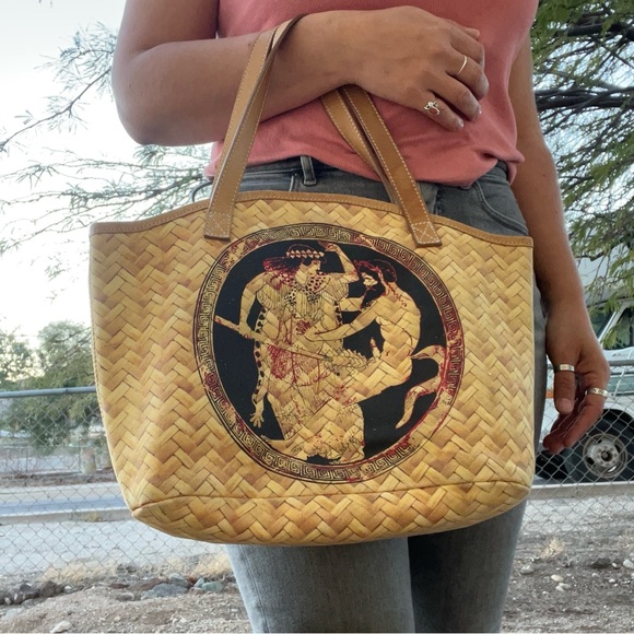 Vivienne Westwood 90’s Psuedo Print “Bunny” Woven Ratten Pattern Tote Bag - Picture 2 of 10